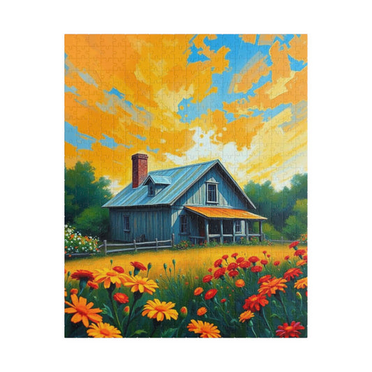 Sunset Bloom Farmhouse Puzzle – 1000 Piece Jigsaw, Rustic House and Garden Scene, Summer Puzzle for Adults, Country Home Decor Gift Idea 520 pcs (Vertical) The Puzzle Chest