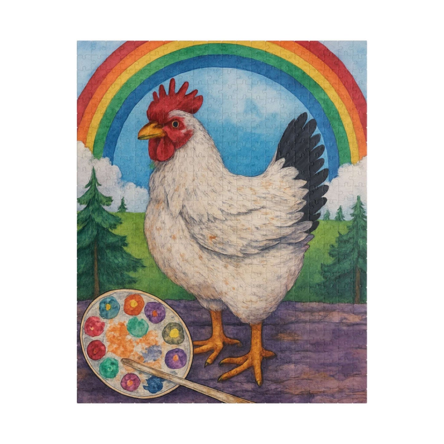 Creative Clucks Jigsaw Puzzle - Rainbow Chicken Artist Puzzle The Puzzle Chest