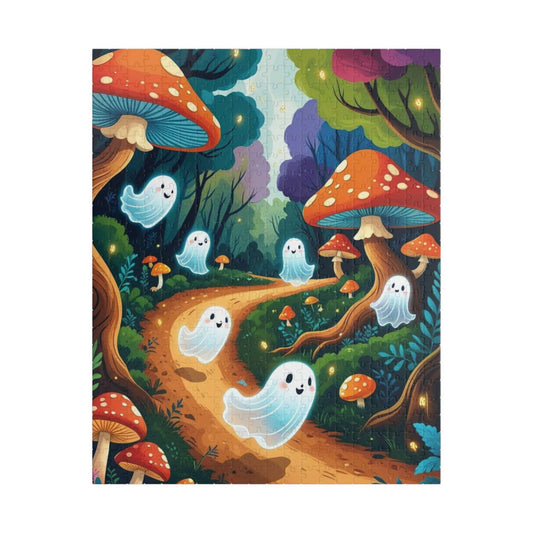 Mystical Forest Ghost Parade Jigsaw Puzzle - Enchanting Ghosts and Mushrooms Halloween Puzzle