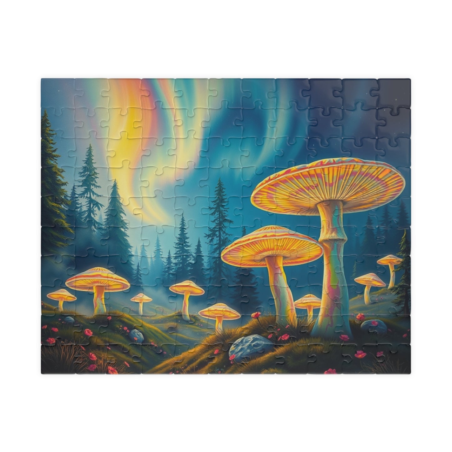 Enchanted Mushroom Puzzle with Aurora Borealis Design - Perfect Gift for Nature Lovers, Family Game Night, and Relaxation 110 pcs (Horizontal) Puzzle The Puzzle Chest