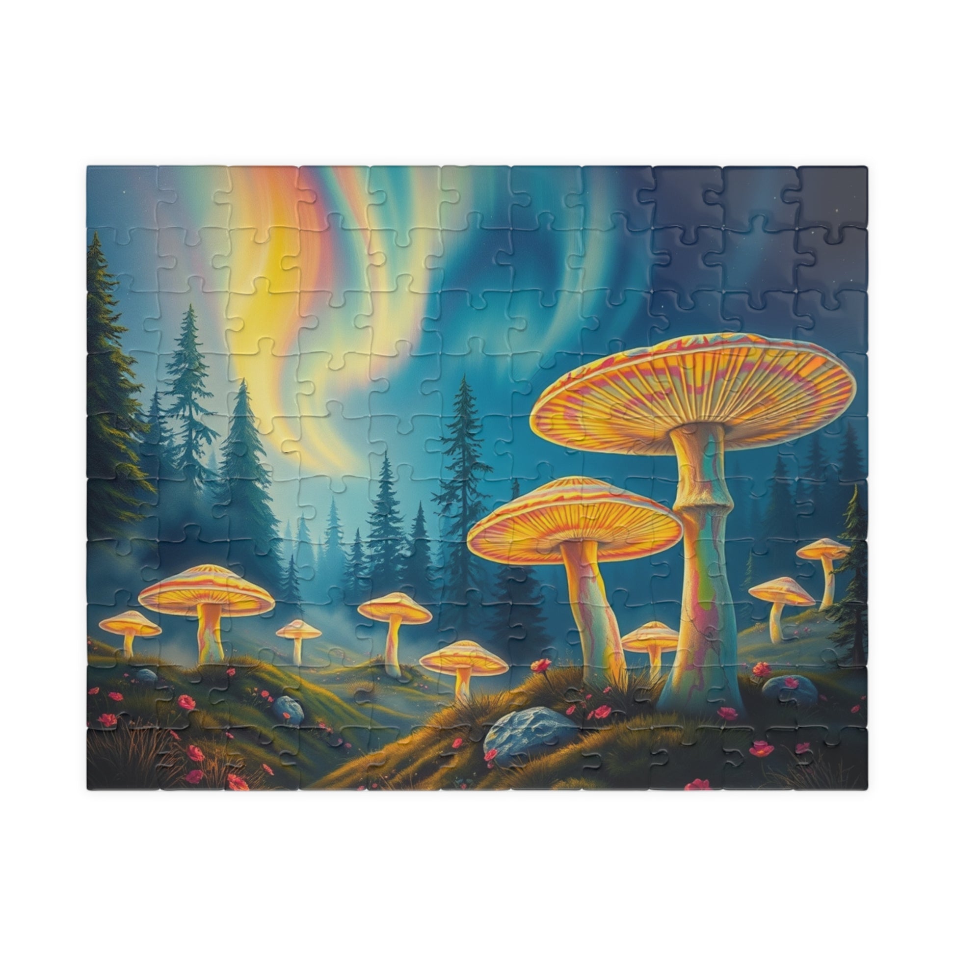 Enchanted Mushroom Puzzle with Aurora Borealis Design - Perfect Gift for Nature Lovers, Family Game Night, and Relaxation 110 pcs (Horizontal) Puzzle The Puzzle Chest