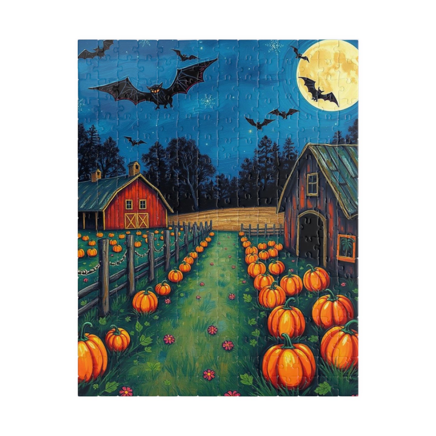 Haunted Pumpkin Patch Festive Halloween Jigsaw Puzzle, Ideal for Family Fun, Autumn Nights, Gift for Puzzle Lover, Cozy Home Activity
