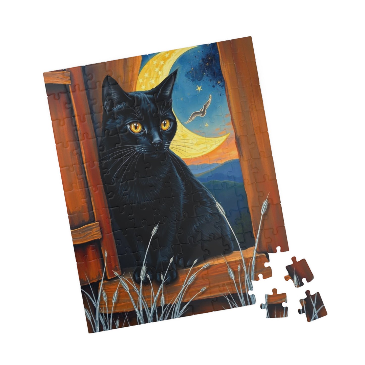 Sanctuary Window Watcher Puzzle - Mystical Cat Jigsaw Game Night Sky Theme, 110, 252, 520, 1014-piece Cat Lover Gift, Puzzle Enthusiast