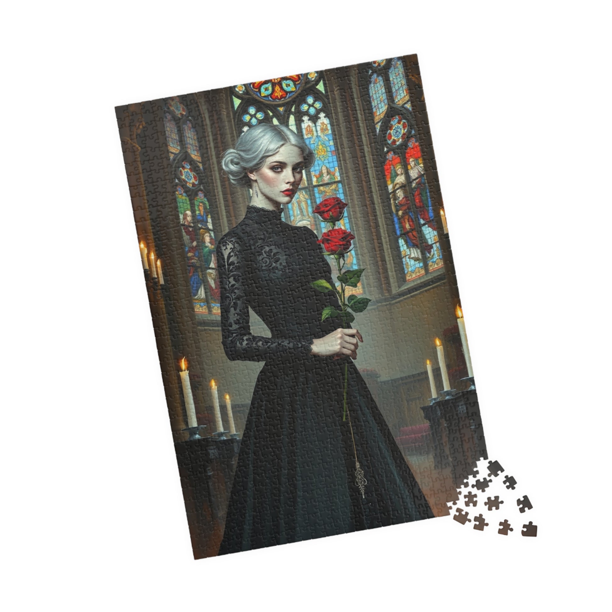 Puzzle, Gothic Art Woman's Portrait in Stained Glass Cathedral, Adult Dark Fantasy Jigsaw Game, Relaxing Activity, MIndfulness Puzzle The Puzzle Chest
