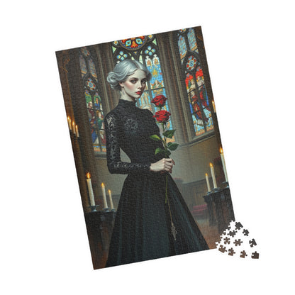 Puzzle, Gothic Art Woman's Portrait in Stained Glass Cathedral, Adult Dark Fantasy Jigsaw Game, Relaxing Activity, MIndfulness Puzzle The Puzzle Chest