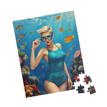 Puzzle, Woman Snorkeling on Coral Reef, Jigsaw Game for Adults, 110/252/520/1014-piece, Relaxing Activity, Mindfulness Gift, Ocean Scene Puzzle The Puzzle Chest