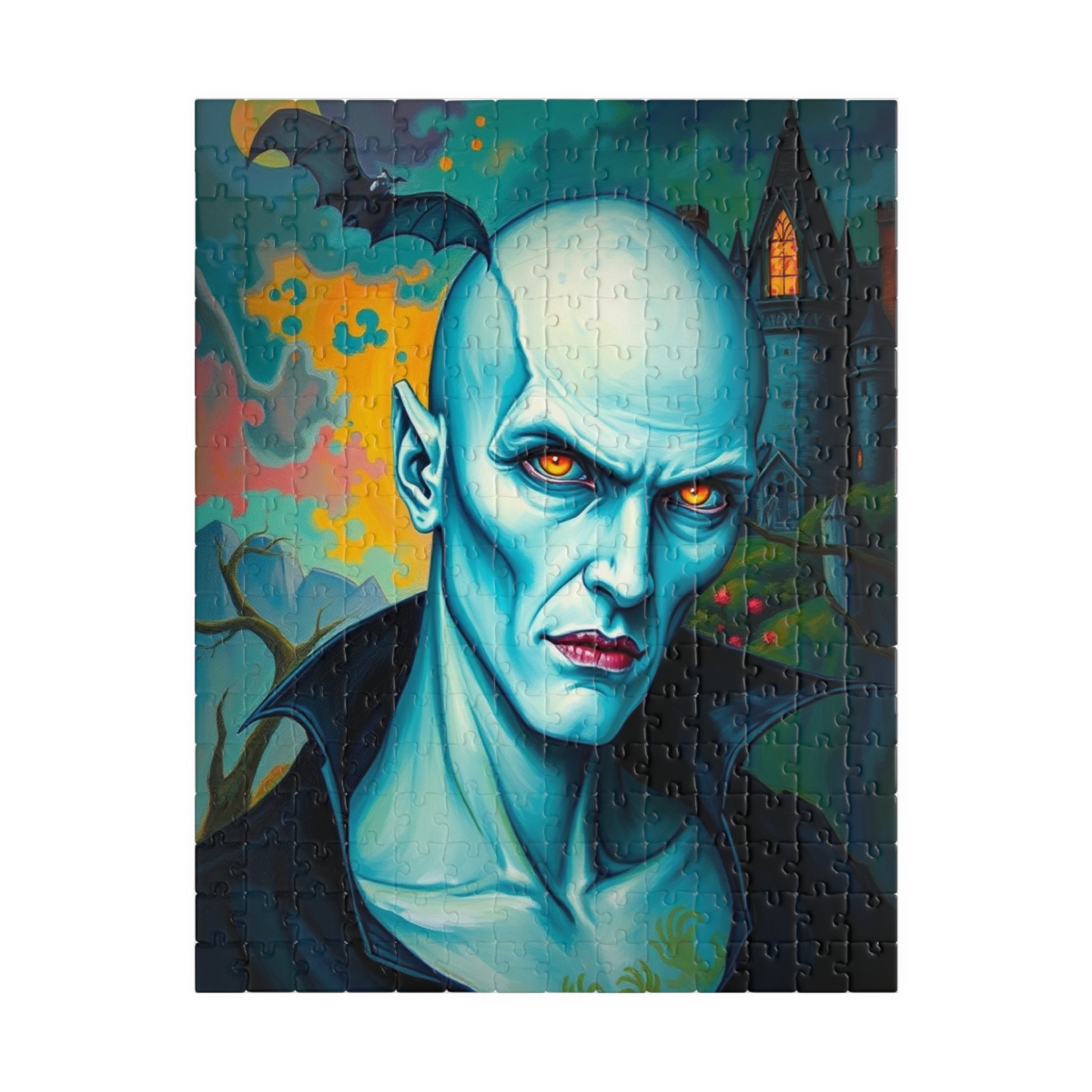 Gothic Vampire Jigsaw Puzzle, Dreamlike Pale Skin Undead with Glowing Eyes, Supernatural Being in Surreal Setting, Dark Fantasy Lover Gift Puzzle The Puzzle Chest