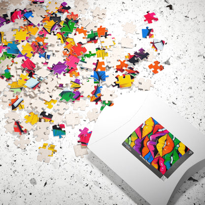 Colorful Lips Collage Puzzle, Electric Vivid Colors, Bold Artwork, Chaotic Design, Lip Art Jigsaw, Mind Games, Artistic Challenge, Vibrant Puzzle The Puzzle Chest