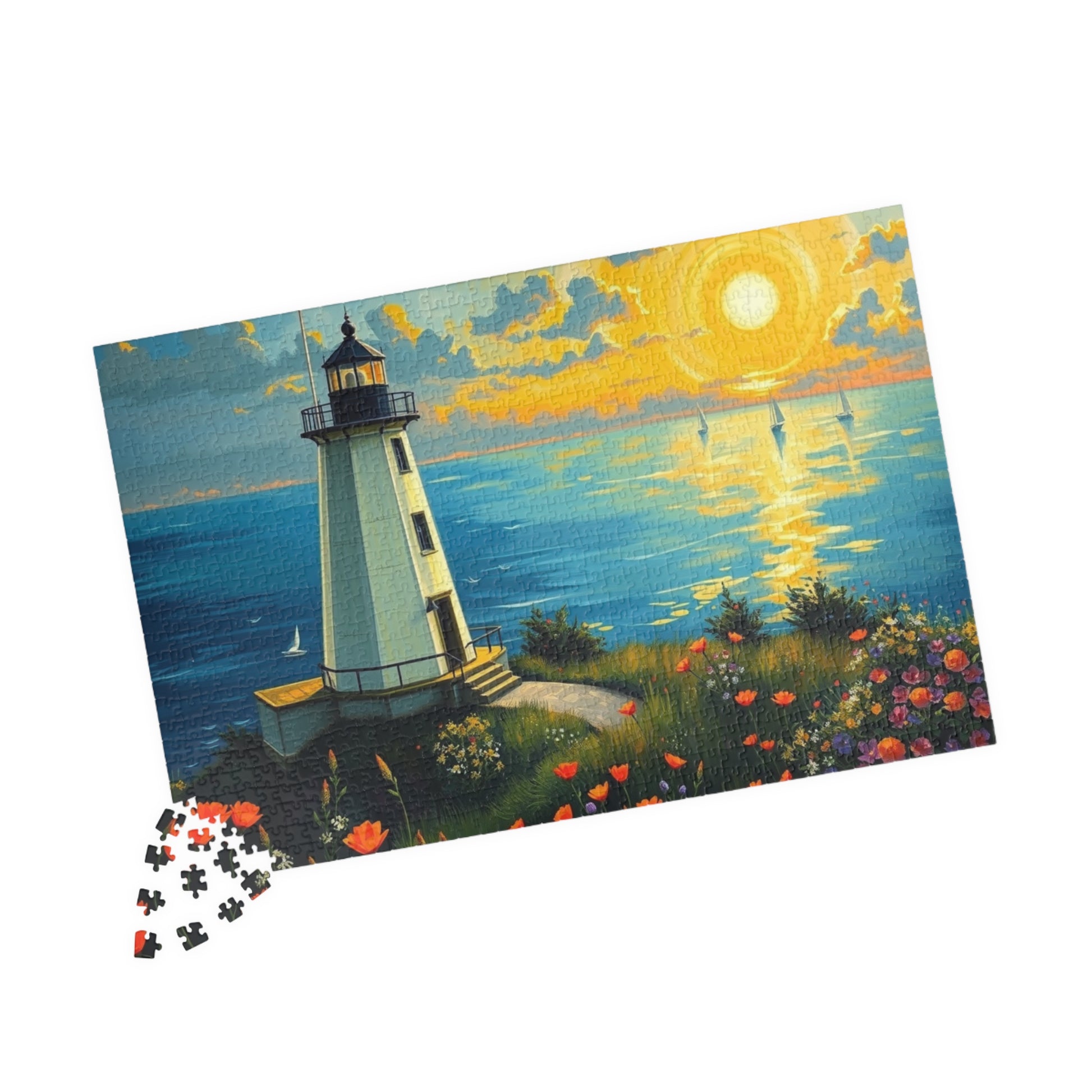 Lighthouse Sunset Seascape Puzzle | Scenic Jigsaw Puzzle 1014 pcs (Horizontal) Puzzle The Puzzle Chest