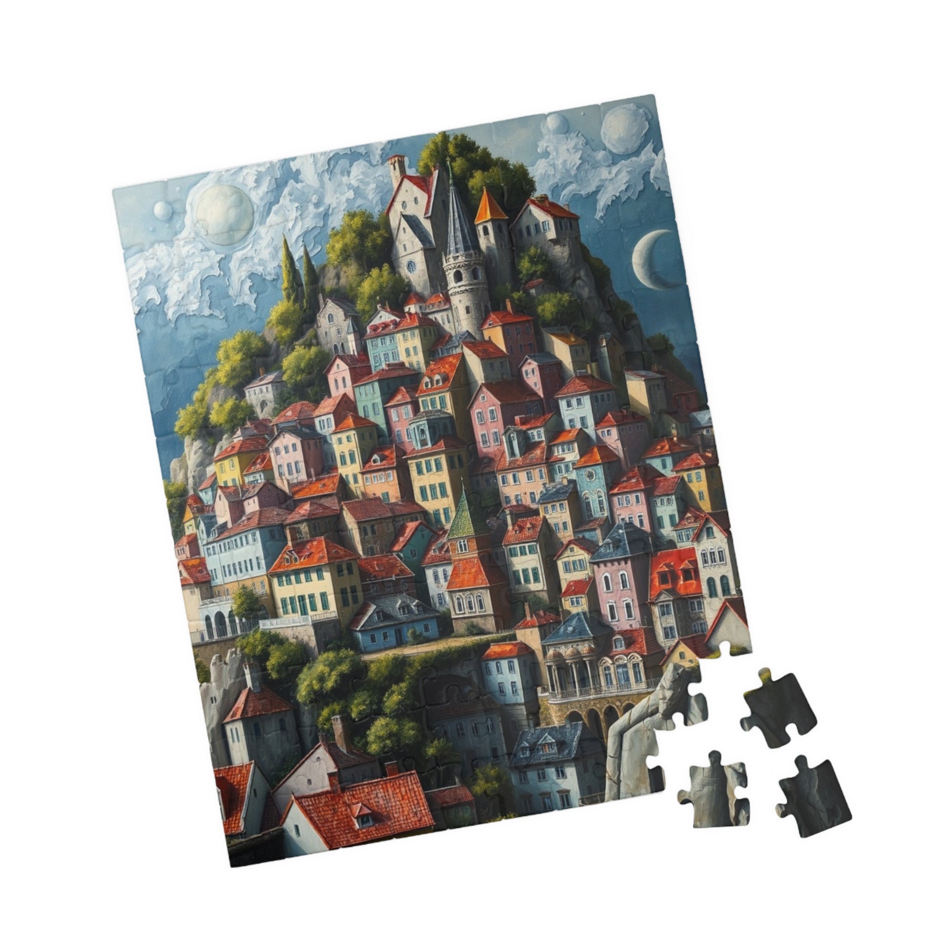 Whimsical Stacked Houses Puzzle, Hilltop Village Jigsaw Game for Adults, Ideal for Family Game Nights, Mental Exercise, Friend Gift for Puzzle Fan The Puzzle Chest