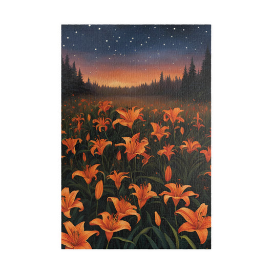 Twilight Tiger Lilies Puzzle, Floral Scene with Starry Sky, Nature-Inspired Jigsaw Game, Ideal Gift for Puzzle Lovers and Art Enthusiasts 1014 pcs (Vertical) Puzzle The Puzzle Chest