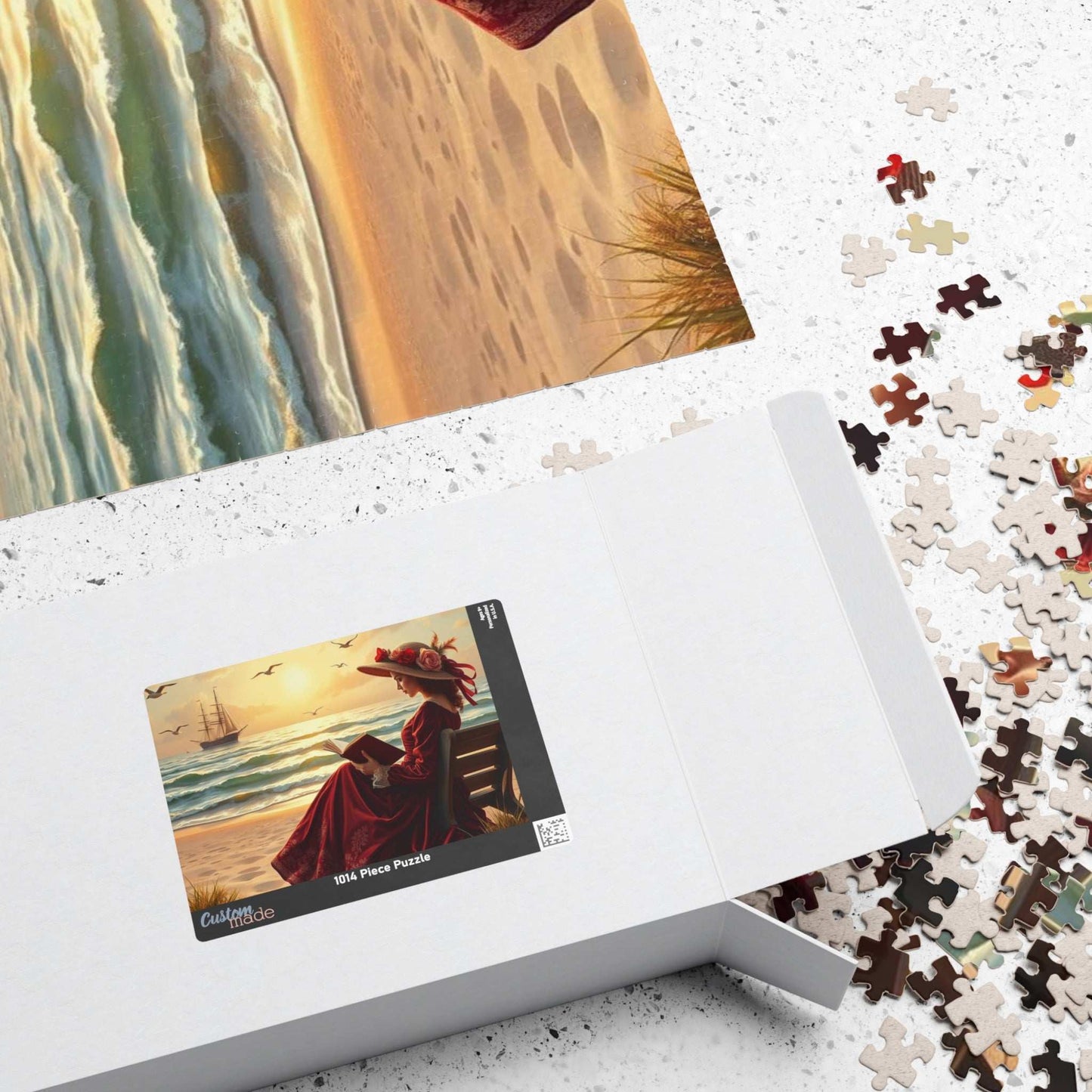 Victorian Seaside Reverie Jigsaw Puzzle - Elegant Woman Reading on the Shoreline, Romantic Vintage Puzzle Art Game Puzzle The Puzzle Chest