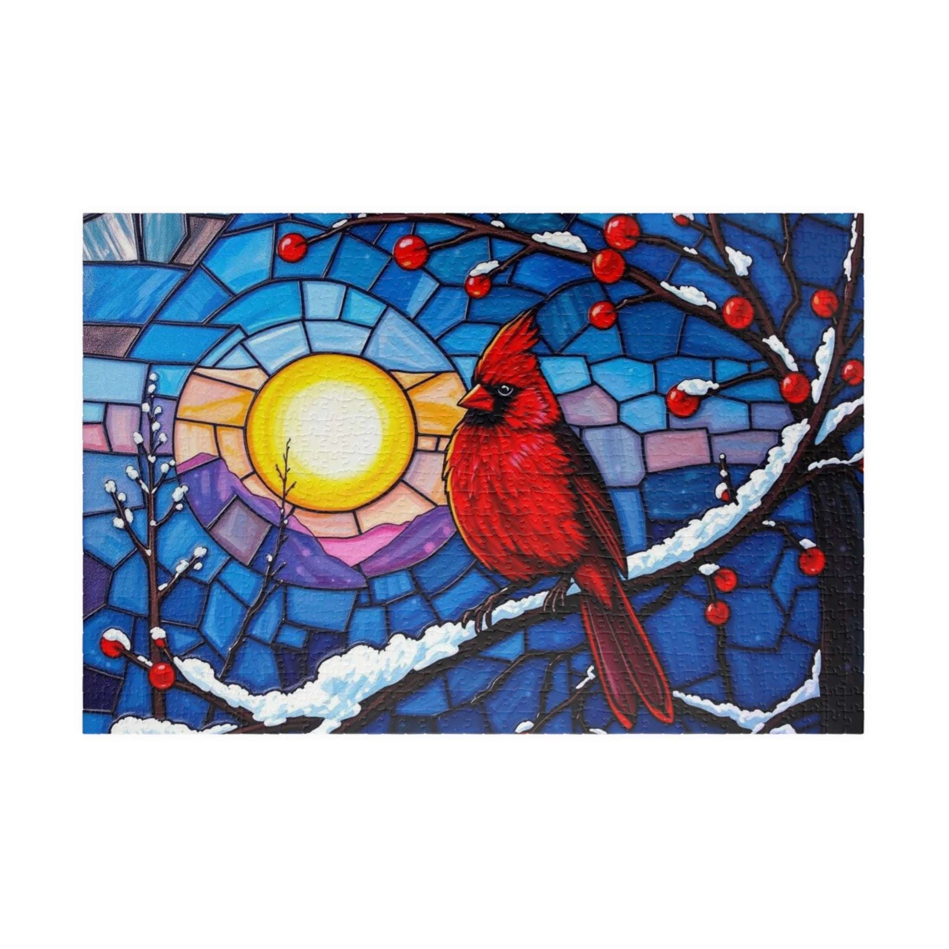 Jewel-Tone Winterbird Puzzle - Colorful Cardinal Jigsaw, Ideal for Family Game Night, Gift for Bird Lovers, Mindful Holiday Entertainment