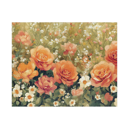 Floral Garden Jigsaw Puzzle — Vintage Orange Rose Meadow Flower Game