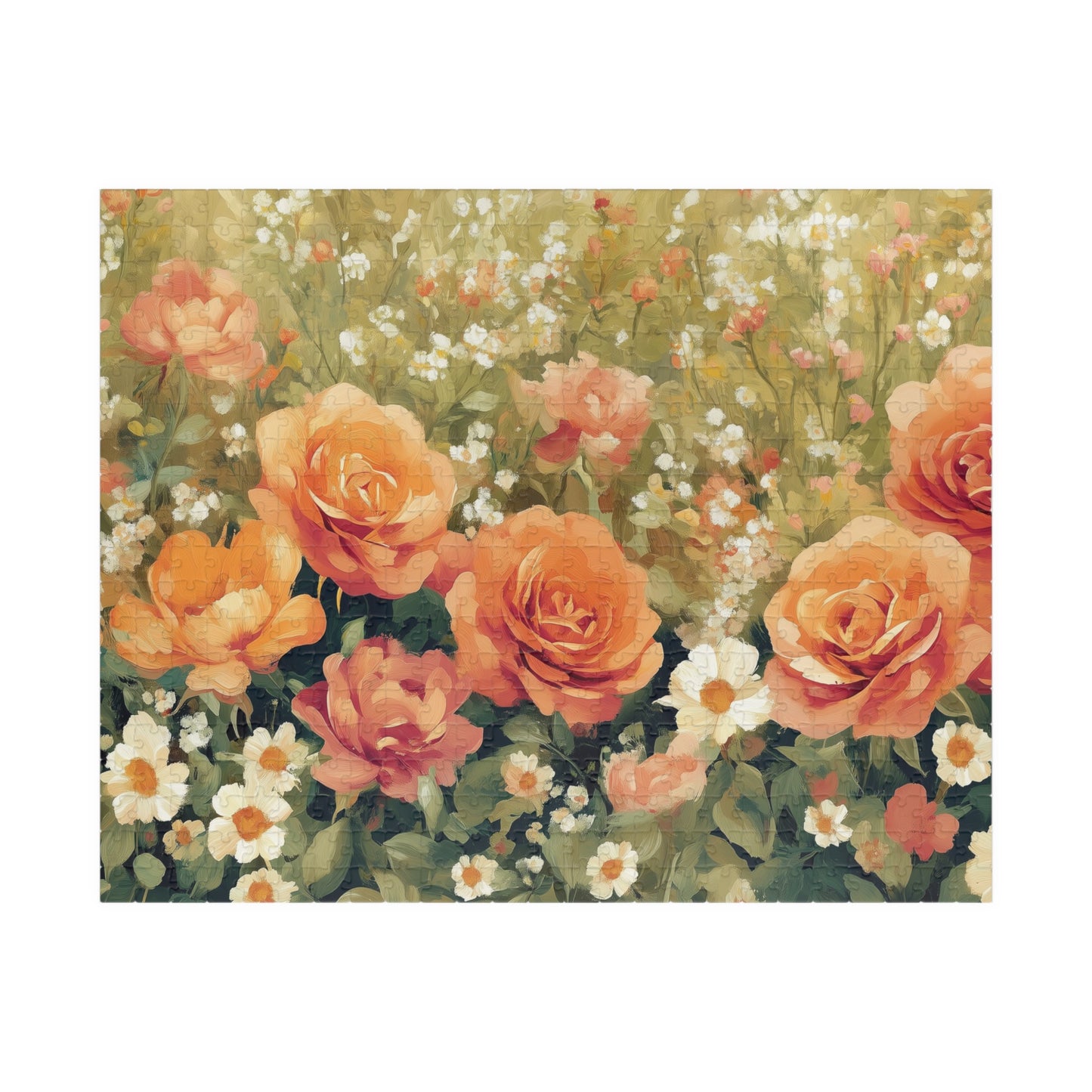 Floral Garden Jigsaw Puzzle — Vintage Orange Rose Meadow Flower Game