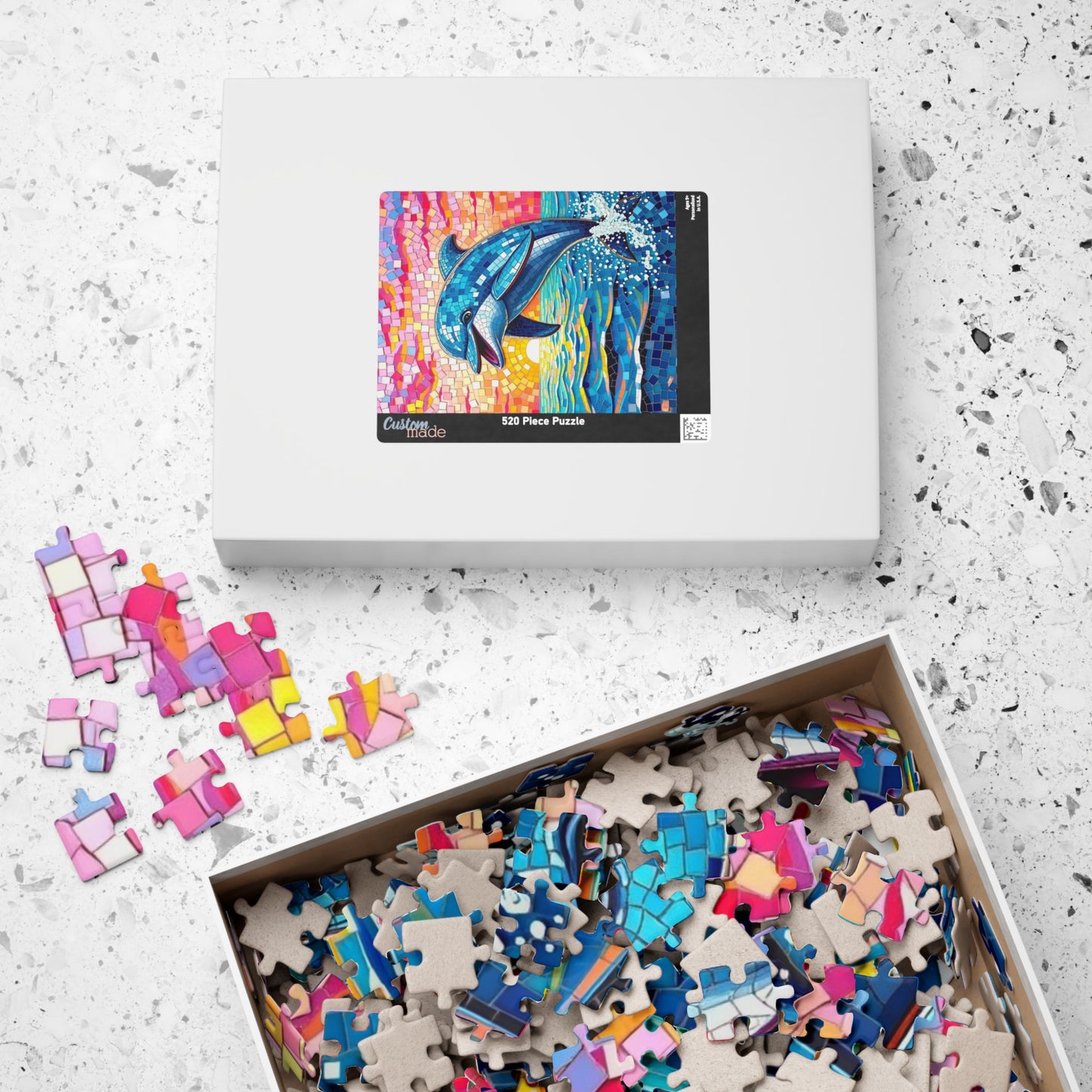 Iridescent Dolphin Mosaic Puzzle, Colorful Artistic Ocean Sunset Jigsaw Game for Adults, Ideal Gift for Sea Animal and Ocean Lover Puzzle The Puzzle Chest