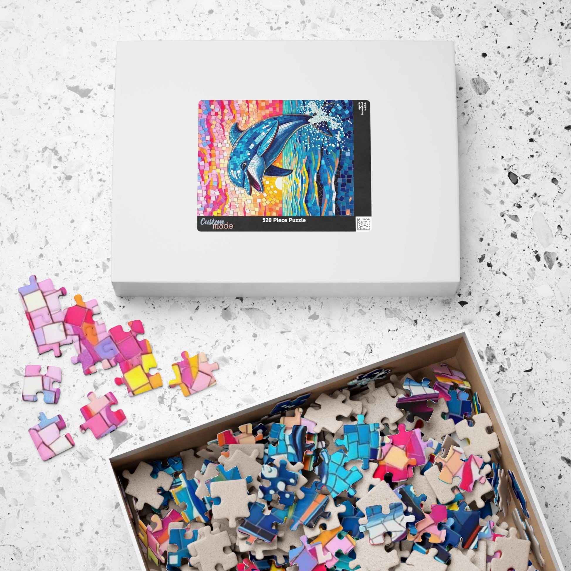 Iridescent Dolphin Mosaic Puzzle, Colorful Artistic Ocean Sunset Jigsaw Game for Adults, Ideal Gift for Sea Animal and Ocean Lover Puzzle The Puzzle Chest