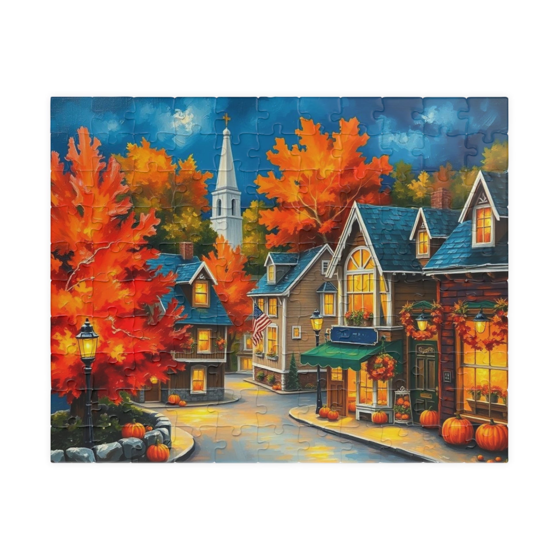 New England Village Jigsaw Puzzle Autumn, Thanksgiving Activity, Mindful Hobby, Family Fun Game, Fall Gift, Seasonal Indoor Entertainment 110 pcs (Horizontal) Puzzle The Puzzle Chest