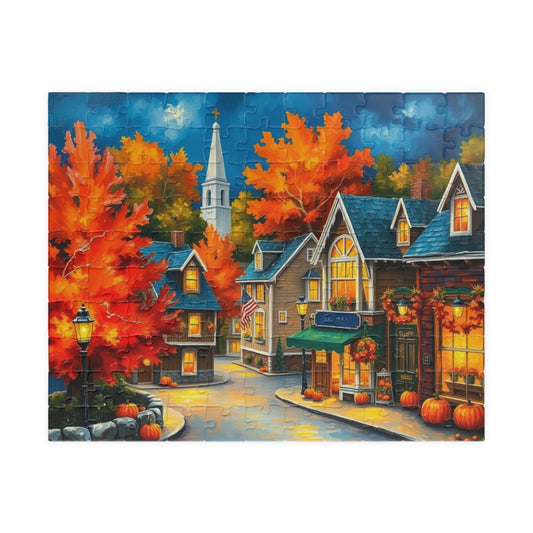 New England Village Jigsaw Puzzle Autumn, Thanksgiving Activity, Mindful Hobby, Family Fun Game, Fall Gift, Seasonal Indoor Entertainment 110 pcs (Horizontal) Puzzle The Puzzle Chest