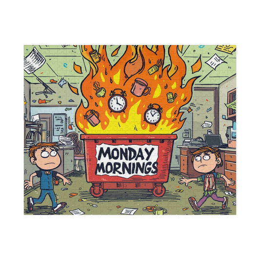 Monday Mornings Puzzle - Dumpster Fire Meme Jigsaw, Funny Office Holiday Birthday Gift for Coworkers, Work Humor Puzzle Puzzle The Puzzle Chest