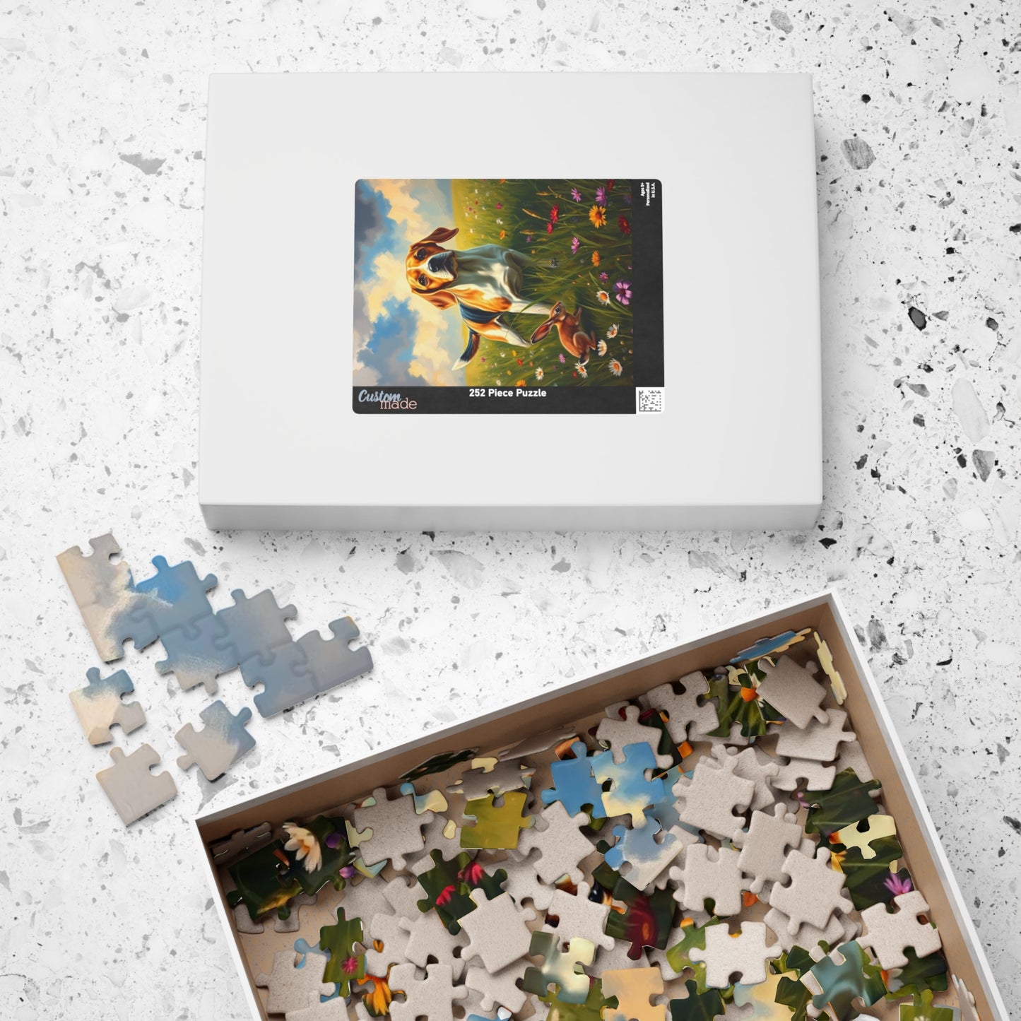 Dog and Rabbit Jigsaw Puzzle - Beagle in Wildflower Meadow, Family Game Night, Gift for Animal Lovers, Home Entertainment Puzzle The Puzzle Chest