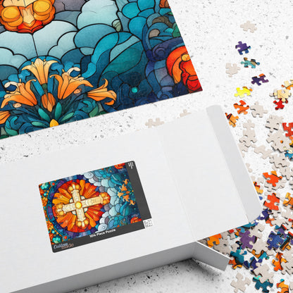Stained Glass Style Cross Puzzle | Religious Jigsaw Puzzle, 110-1014 Piece Options Puzzle The Puzzle Chest