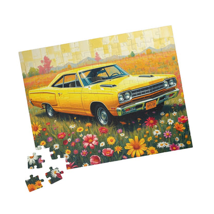 Vintage Car Puzzle Classic Yellow 1969 Plymouth Road Runner, Nostalgic Auto Jigsaw Game for Adults, Gift for Car Lover, Family Game Night