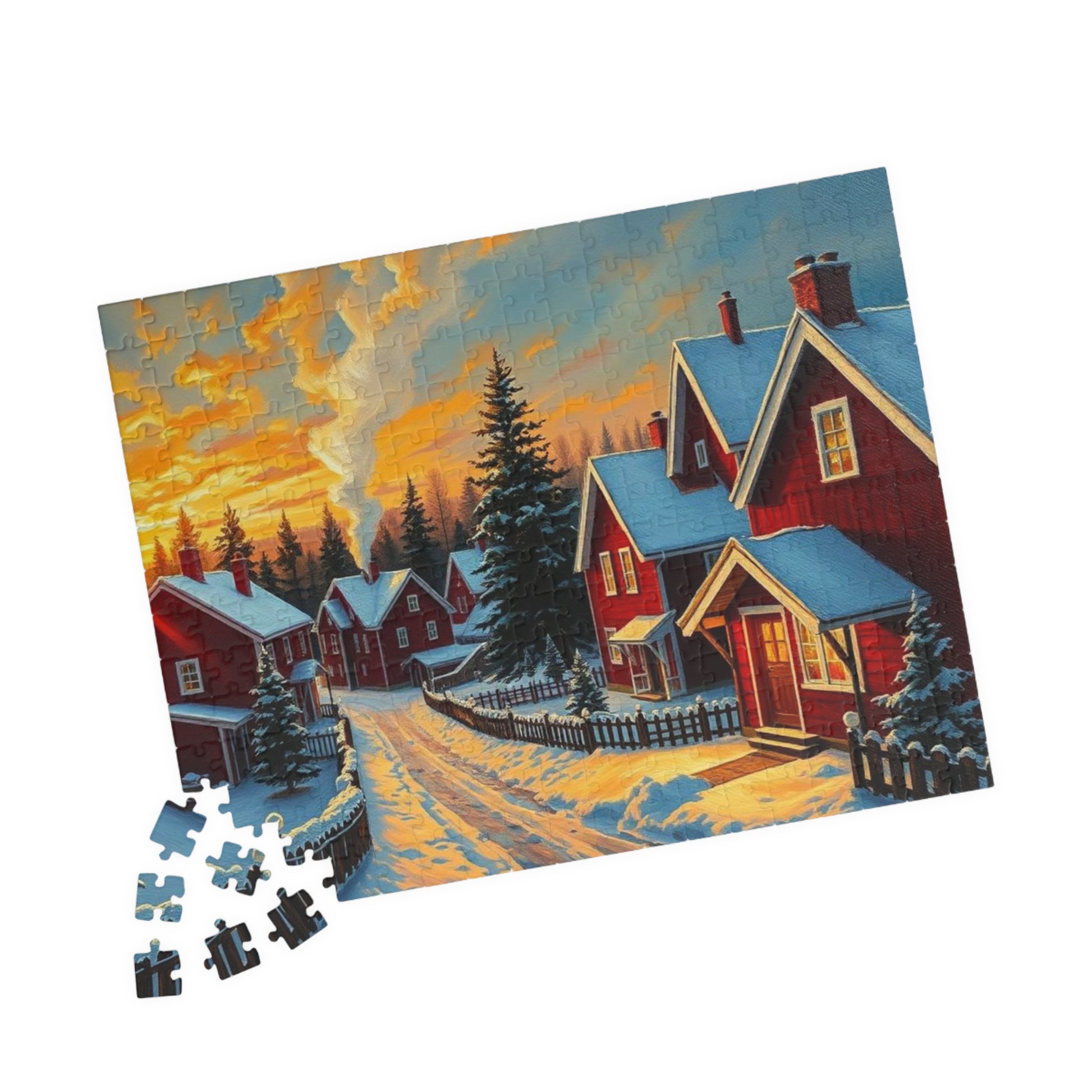 Swedish Winter Village Puzzle Jigsaw Game, Snowy Scandinavian Landscape, Indoor Activity, Holiday Gift for Friends and Family Puzzle The Puzzle Chest