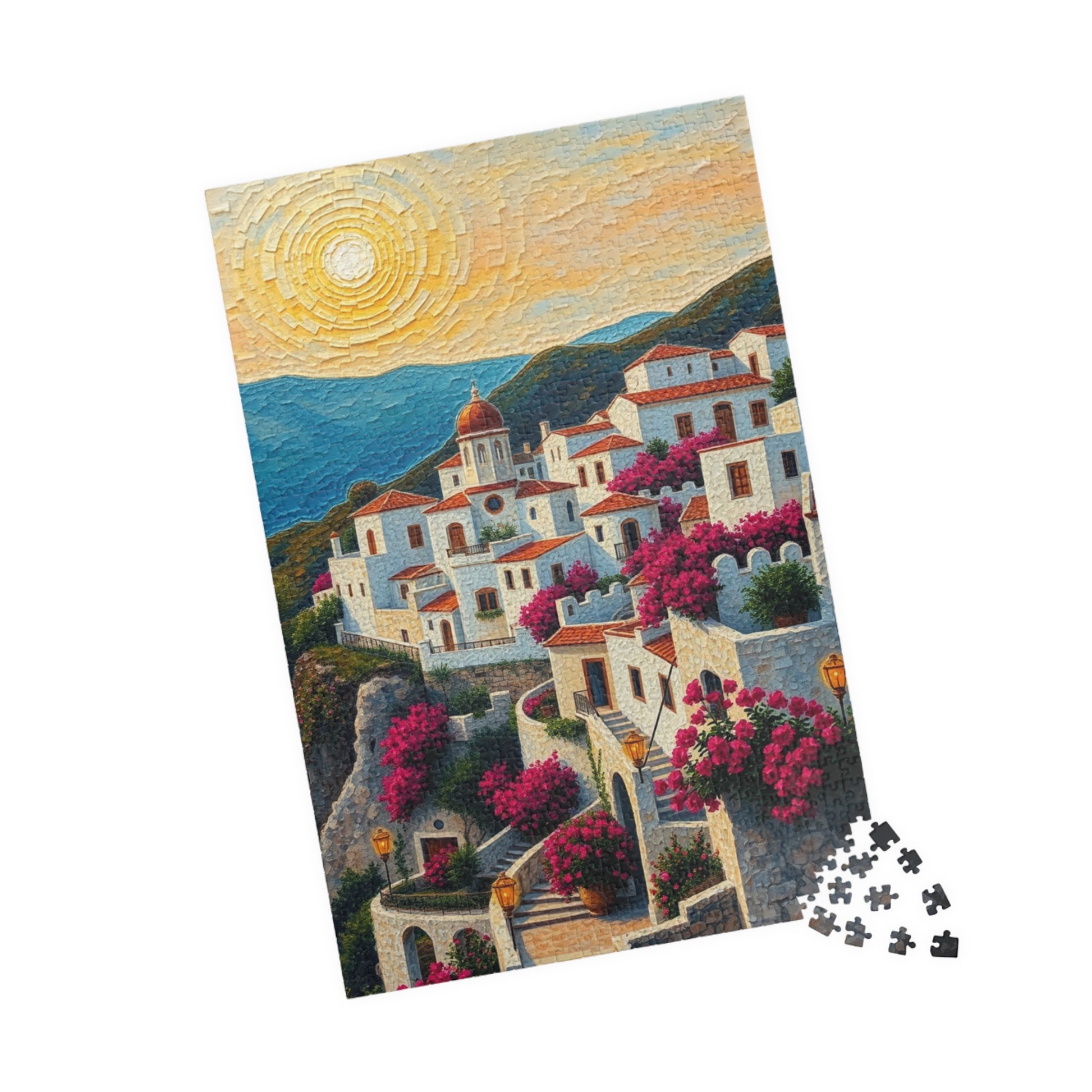 Mediterranean Village Jigsaw Puzzle - Mosaic Design, Tabletop Game for Family Activity, Mental Exercise, Quiet Pastime, Puzzle Lover Gift The Puzzle Chest