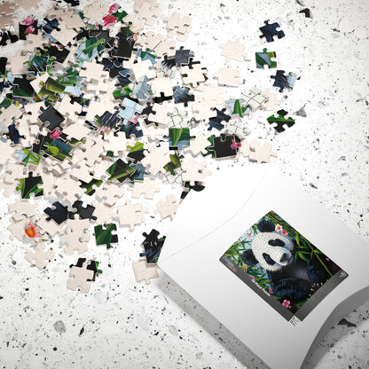 Peaceful Panda Mosaic Puzzle, Artistic Black and White Panda with Bamboo and Flowers Jigsaw Game, Nature Wildlife Theme, Animal Lover Gift Puzzle The Puzzle Chest