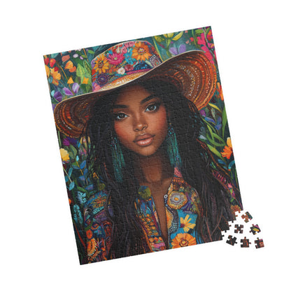 Boho Floral Portrait Puzzle 110-1014 Piece | African American Sunhat Woman Jigsaw