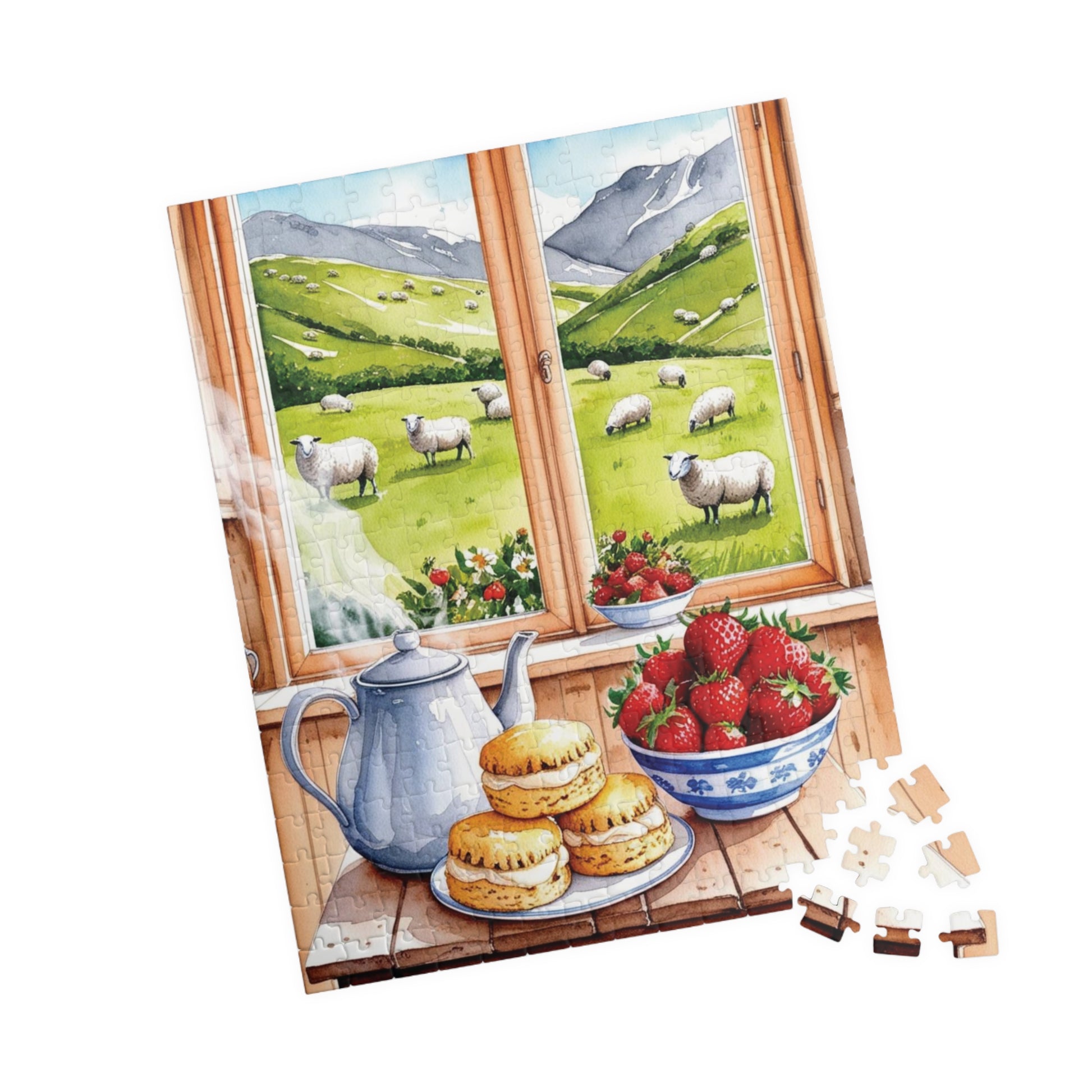 Foodie Jigsaw Puzzle, Window Kitchen Scene with Tea and Scones, Cozy Housewarming Gift, Farmhouse Country Kitchen Decor, Puzzle Lover Hobby 252 pcs (Vertical) Puzzle The Puzzle Chest