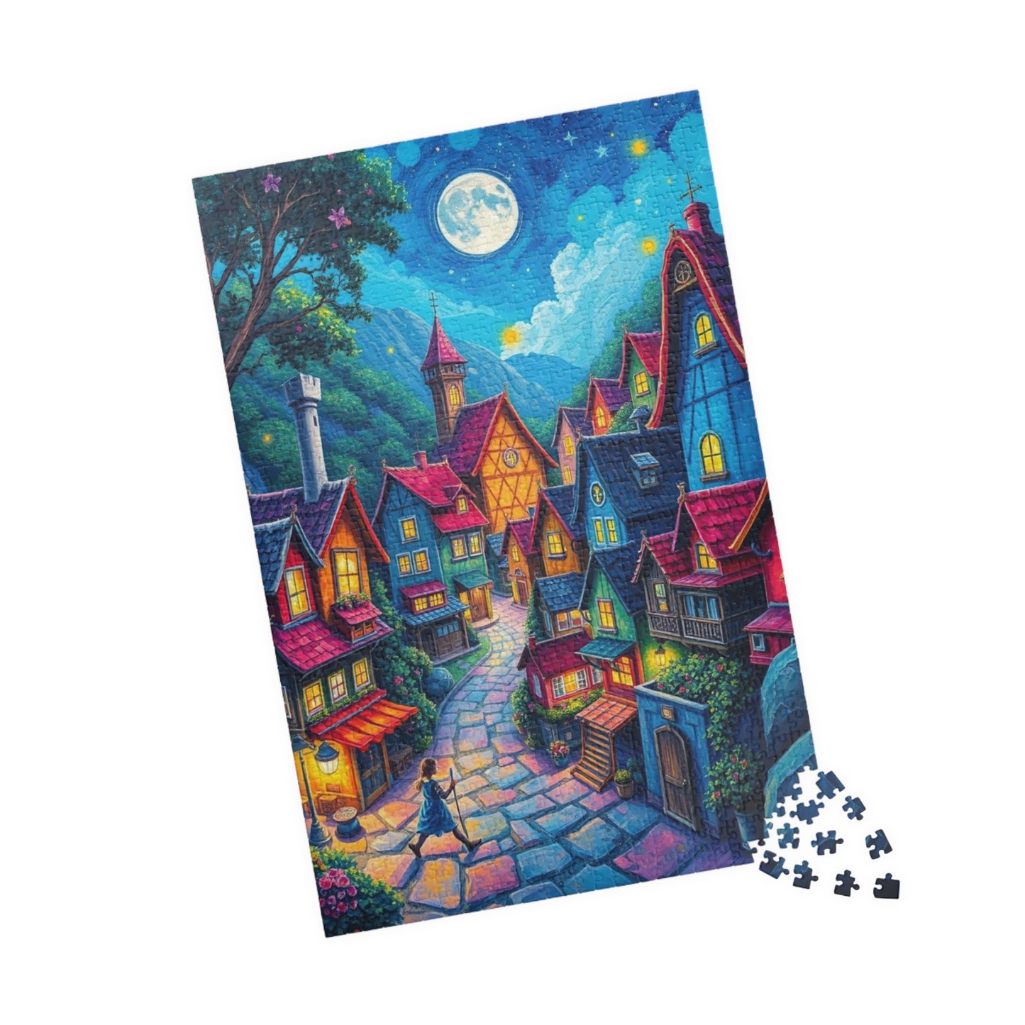 Vibrant Village Puzzle (110-1014 Piece), Cozy Moonlit Town Jigsaw Game for Adults, Family Activity, Gift for Puzzle Lovers, Mindfulness The Puzzle Chest