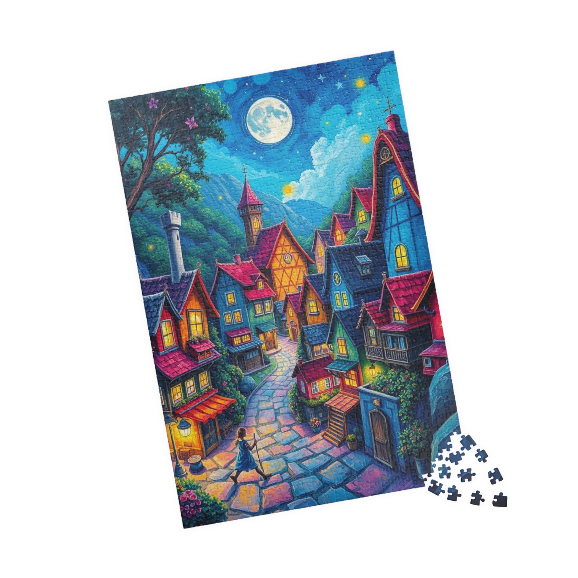 Vibrant Village Puzzle (110-1014 Piece), Cozy Moonlit Town Jigsaw Game for Adults, Family Activity, Gift for Puzzle Lovers, Mindfulness The Puzzle Chest
