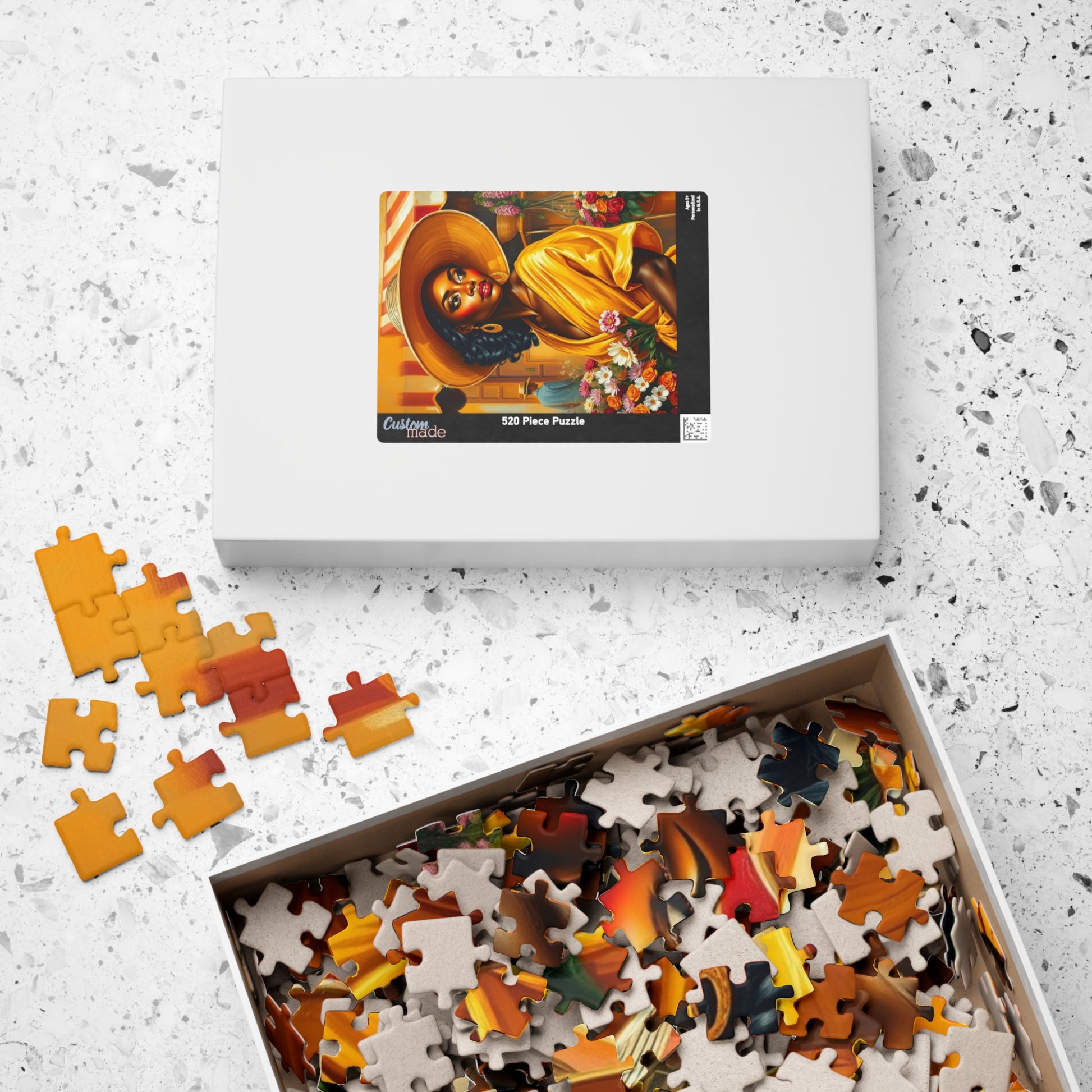 Colorful African American Puzzle Art - Beautiful Black Woman in Yellow Dress, 110-1014 pieces, Gift for Art Lovers, Home Decor, Puzzle Night Puzzle The Puzzle Chest