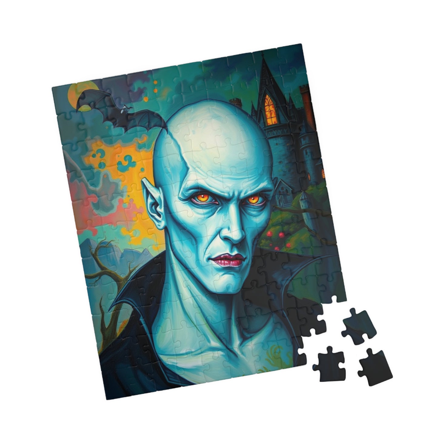 Gothic Vampire Jigsaw Puzzle, Dreamlike Pale Skin Undead with Glowing Eyes, Supernatural Being in Surreal Setting, Dark Fantasy Lover Gift 110 pcs (Vertical) Puzzle The Puzzle Chest