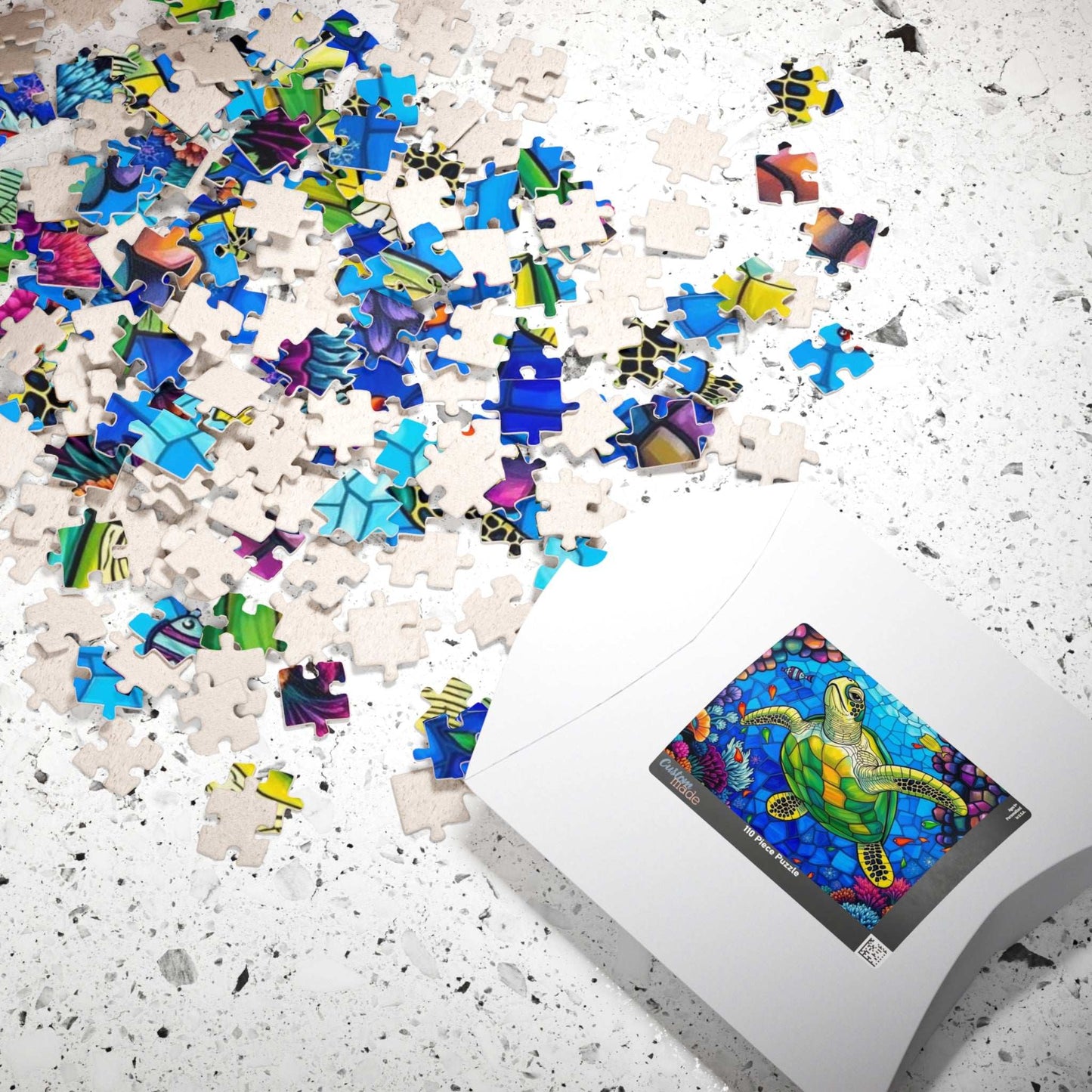 Coral Dreams Sea Turtle Puzzle - Stained Glass Style, 110-1014 Piece Ocean Themed Jigsaw for Solo Fun Family Activity, Marine Life Gift