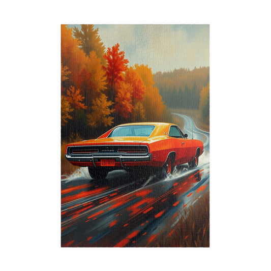 Vintage Car Puzzle - Classic 1969 Dodge Charger, Autumn Road Trip Scene, 110-1014-Piece Jigsaw, Gift for Car Lover, Family Activity, Fall 1014 pcs (Vertical) Puzzle The Puzzle Chest