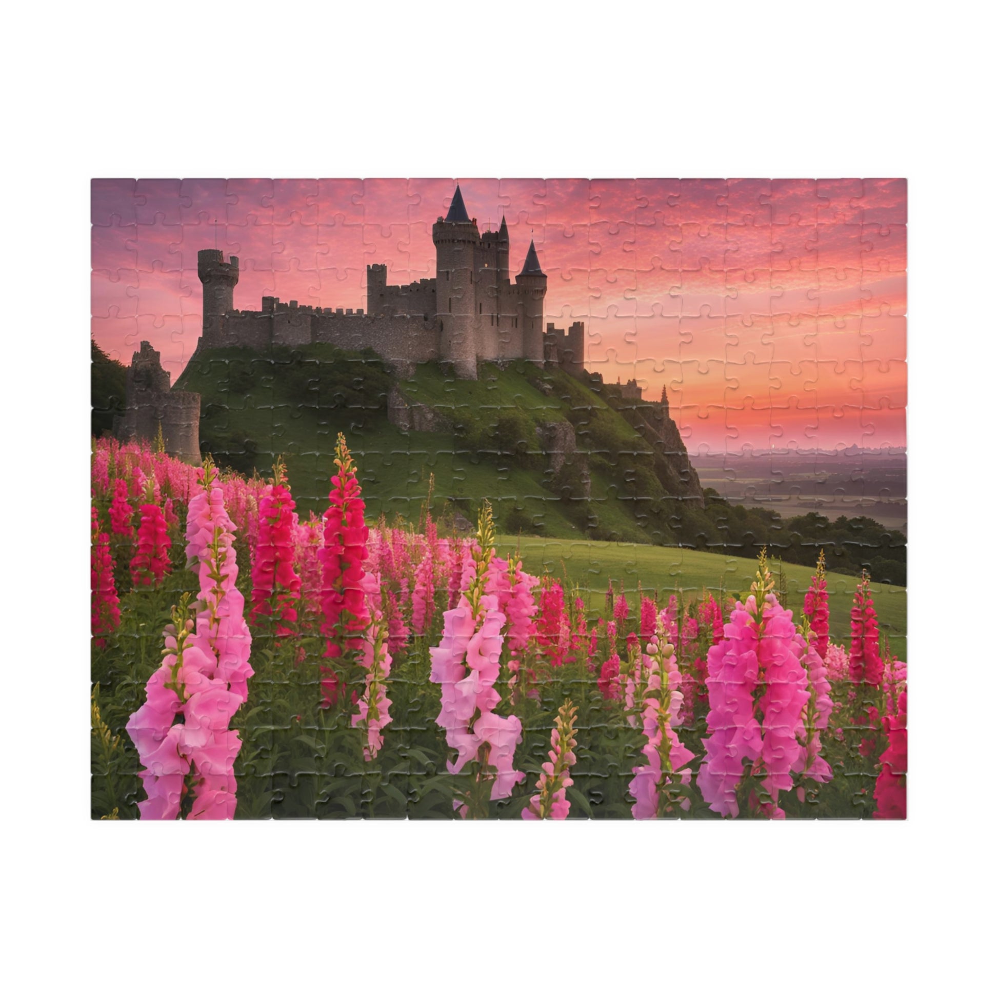 Landscape Jigsaw Puzzle - Snapdragon Meadow, 110-1014 Piece, Pink Sunset Castle Field, Relaxing Challenging Puzzle for Puzzle Lover, Gift 252 pcs (Horizontal) Puzzle The Puzzle Chest