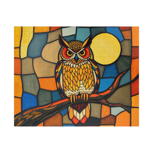 Moonlit Owl Puzzle - Stained Glass Style, 110-1014 Piece Jigsaw for Fun Adult Activity, Gift for Family, Home Entertainment, Mindful Game