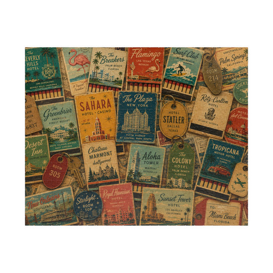 Vintage Hotel Matchbook Puzzle | Retro Travel Nostalgic Americana Memorabilia Jigsaw | Historic Resorts