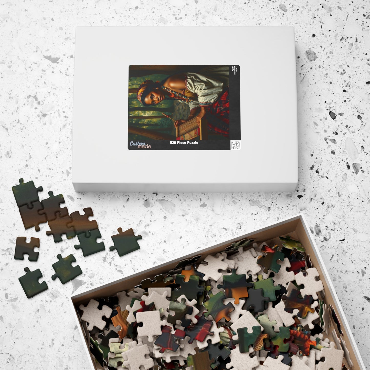 Puzzle of Indigenous Woman Weaving on a Loom in Nature, Cultural Ethnic Art Forest Scene, Family Friendly Jigsaw Game, Puzzle Lover Gift Puzzle The Puzzle Chest