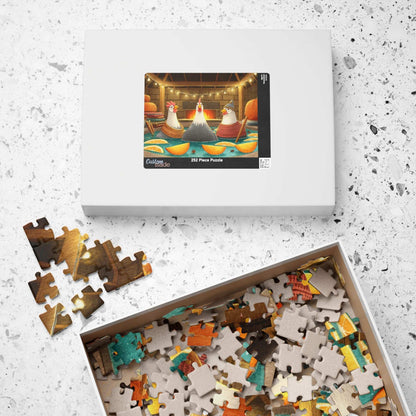 Pumpkin Spice Chicken Puzzle – Cozy Autumn Chickens in Spa Bath with Pumpkins & Cinnamon, Whimsical Fairy-Tale Jigsaw Puzzle The Puzzle Chest
