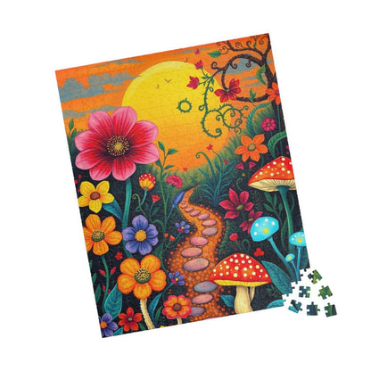 Jigsaw Puzzle, Whimsical Botanical Garden 110, 252, 520, 1014-piece - Flowers, Vines, Mushrooms, Sunset Background, Fantasy Puzzle Puzzle The Puzzle Chest