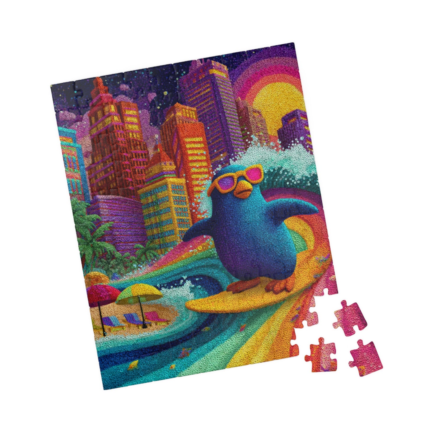 Penguin Surfer Jigsaw Puzzle – Animal Theme Game for All Ages, Family Activity, Gift for Kids, Adults, Game Night 110 pcs (Vertical) Puzzle The Puzzle Chest