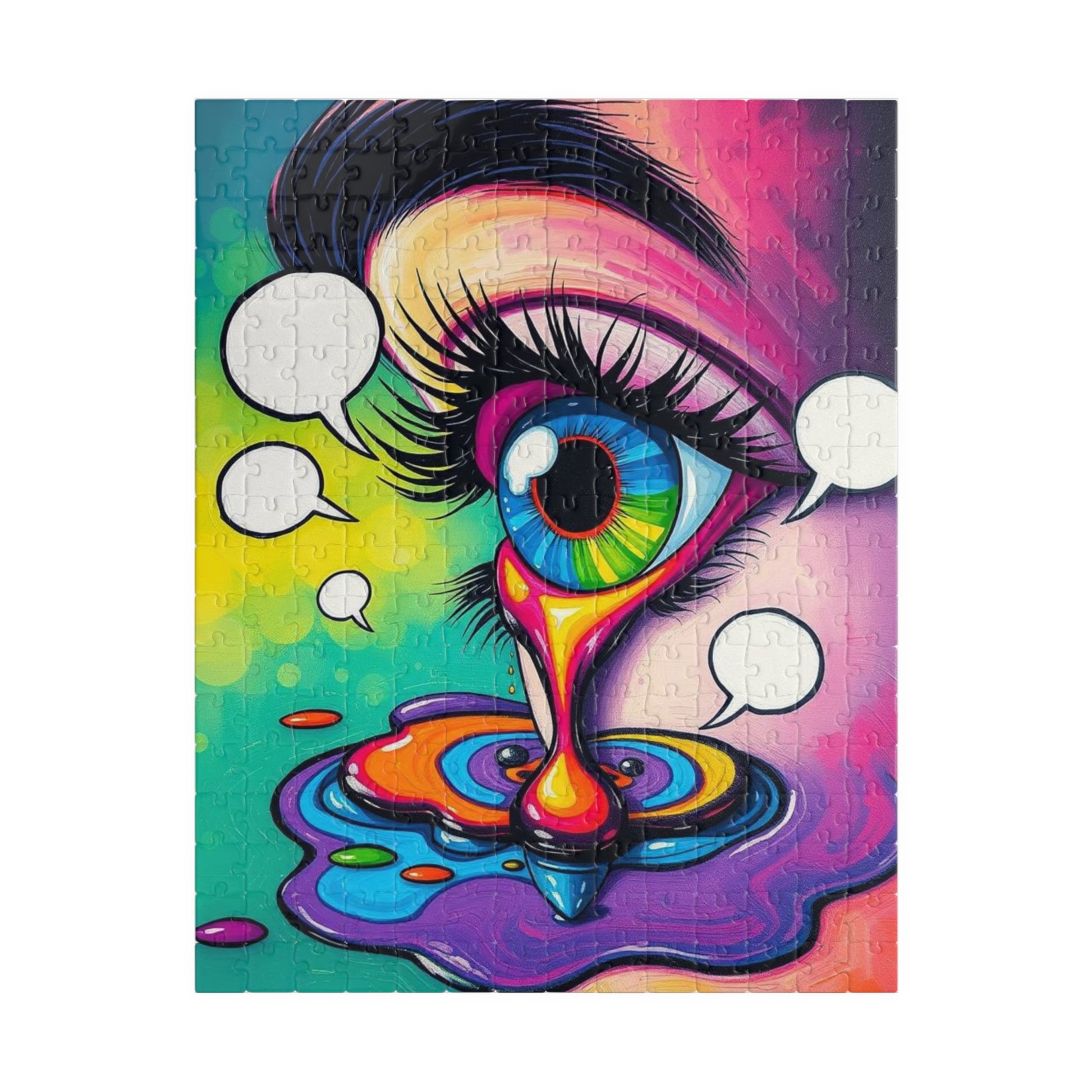 Comic Eye Jigsaw Puzzle - Vibrant Pop Art Jigsaw Game for Adults, Multicolored Tears Speech Bubbles, Family Home Entertainment Brain Teaser 252 pcs (Vertical) Puzzle The Puzzle Chest