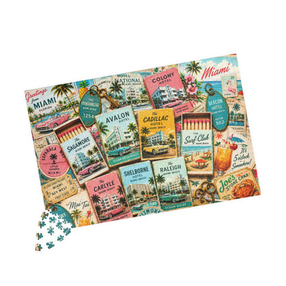 Vintage Miami Matchbook Puzzle | Art Deco Beach Memorabilia Jigsaw | Florida Coastal Tropical Travel Nostalgia