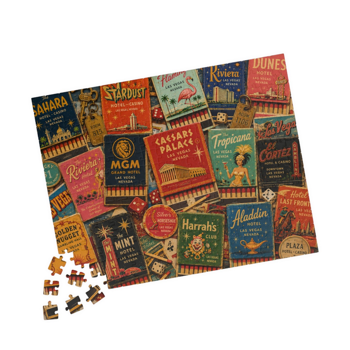 Vintage Las Vegas Matchbook Puzzle | Retro Casino Memorabilia Jigsaw | Classic Strip Neon Nostalgia 252 pcs (Horizontal) Puzzle The Puzzle Chest