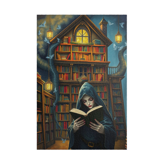 Gothic Bookstore Jigsaw Puzzle, Cloaked Figure Pale Skin Intense Eyes, Dark Fantasy Whimsical, Challenging Adult Tabletop Game, Giftable 1014 pcs (Vertical) Puzzle The Puzzle Chest