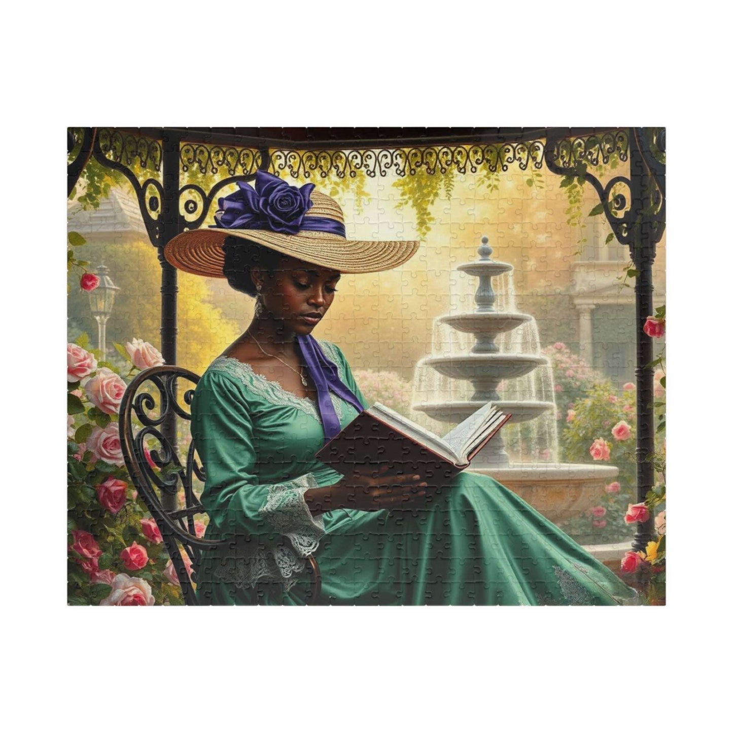 Black Victorian Scholar Jigsaw Puzzle, Afro Woman Reading in Flower Garden, Afrocentric Art Puzzle The Puzzle Chest